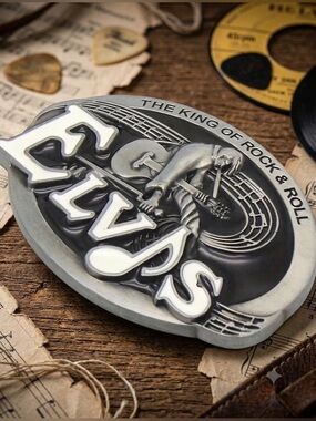 🌸 New Elvis “The King of Rock & Roll” Belt Buckle